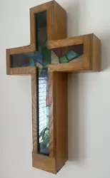 Buy Wood And Stain Glassed Cross 55cm Height X 33 Cm Width X 8cm Depth • 100£