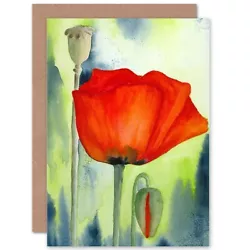 Buy Poppy Flower Painting Watercolour Red Blank Greeting Card With Envelope • 4.42£