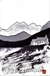 Buy Scottish Highland Cottage Original Ink Wash Contemporary Painting A5, By Vital • 49.95£