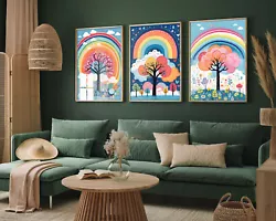 Buy Rainbow Illustrations 2 Set Of Three Art Print Painting Poster Vibrant • 15£