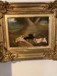 Buy Antique Oil Painting Of Hunting Dogs • 70£