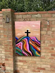 Buy Colourful Christian Painting, Jesus Cross On Mountain  • 125£