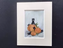 Buy Aceo Original Watercolour Painting By Toni Cats Playing On The Pumpkins • 7.30£