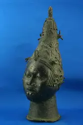 Buy Benin Bronze Head Sculpture Queen Mother IYOBA City IFE Africa Nigeria XIX 1800 • 837£