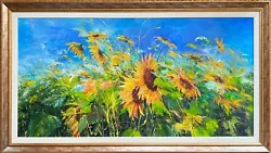 Buy Framed Original Oil Painting Sunflowers Flowers Summer Sky Signed 48  Ukraine • 1,374.18£