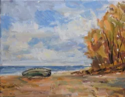 Buy Art Oil Painting Original RM Mortensen Landscape Seascape  Abandoned Boat  Beach • 66.91£