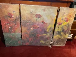 Buy Fabulous  Extra Large Set Of Three Original Oil Paintings Depicting Poppies • 95£