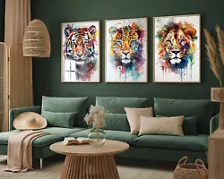 Buy Animal Watercolour Paintings, Tiger, Cheetah, Lion Set Of Three Poster Art Print • 28.50£