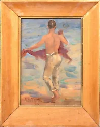 Buy 1921 Sketch Of A Boy At The Beach Cornwall - Signed HENRY SCOTT TUKE (1858-1929) • 4,000£