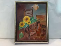 Buy Small Vintage Painting On Canvas Framed Sunflowers Signed  • 17.36£