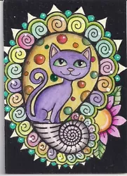 Buy ACEO - Purple Cat Swirly Paisley Design - Original Art • 12.54£