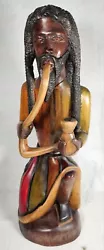 Buy Jamaican Rasta Man Smoking Pipe Sculpture Hand Carved Wood Vintage Signed • 49.60£