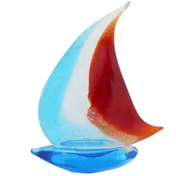 Buy GlassOfVenice Murano Glass Large Sailboat - Silver Blue And Red • 595.30£
