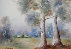 Buy Australian Pair Of Oil Paintings    Misty Mountains By Helen Beasy   P398 • 104.80£