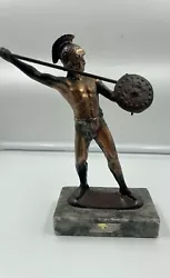 Buy Vintage Leonidas Of Sparta Bronze Sculpture With Spear & Shield On A Marble Base • 29.99£