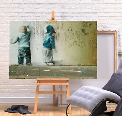 Buy Banksy Kids Painting - Deep Framed Canvas Wall Art Picture Print - Green/multi • 64.99£