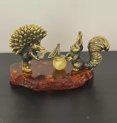 Buy Vintage Hand Made Brass And Amber Hedgehog And Squirrel Friends • 74.16£