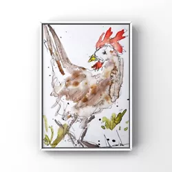 Buy Bird Art Rooster Hen Watercolor Painting Farm Art Rustic Country Village Art • 20.72£