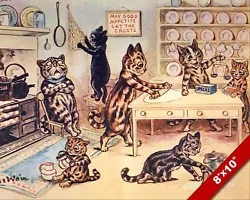 Buy Cats Busy Working In The Kitchen Louis Wain Art Painting Real Canvas Print • 14.21£