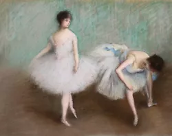 Buy C. 1900 FRENCH IMPRESSIONIST PASTEL ON PAPER - TWO BALLET DANCERS STAGE • 31£