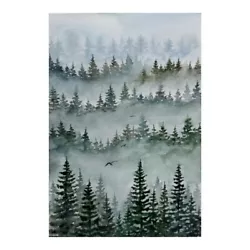 Buy Original Watercolor Art Pinewood Painting Pine Tree Art Misty Landscape Artwork • 31.42£