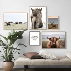 Buy Highland Cow Field Nature Nordic Canvas Poster Scandinavian Style Wall Art Print • 4.48£