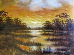 Buy Sun Set Lake Marsh Large Oil Painting Canvas Original British Modern Trees Woods • 36.95£