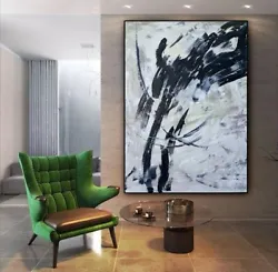 Buy Contemporary Abstract Oil Painting Canvas 100x76cm Texture Black&White Structure • 330£