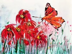 Buy Butterfly Acrylic Painting On Panel Home Decor Floral Original Art Sale • 85£