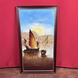 Buy Oil On Board Asian Hong Kong Sea Scape Sailing Fishing Boats Signed Framed • 59.99£