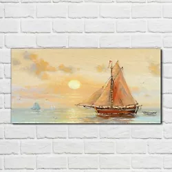 Buy Glass Print 100x50 Oil Painting Boat Sea Sky Picture Wall Art Home Decor  • 89.99£