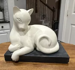 Buy White Stone Siamese Cat On Black Marble Base Art Sculpture Sleek Bookend • 28.40£