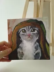 Buy Cat Painting Cat Lovers Vintage  Style Small Painting Cardboard Approx:15x15cm  • 16£