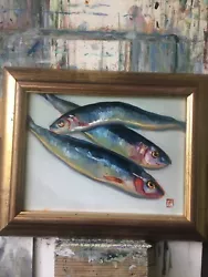 Buy Original Oil Painting  Kitchen Art Fish   8x6 In  UNFRAMED • 29.99£