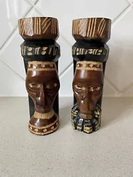 Buy Set Of Two Hand Carved Jamaican Solid Wood Tiki Totem Head Statues Folk Art • 21.60£