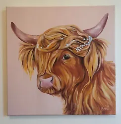 Buy Artist Studio Clearance Original Oil Painting, Canvas, Coo, Highland Cow 40x40cm • 150£