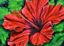 Buy SALE HIBISCUS Flower Red Floral 24x18  canvas Original Oil Painting/Hawaiian,art • 236.81£