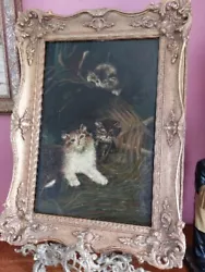 Buy Antique Victorian Kittens Oil On Canvas Signed Painting In Gilt Frame • 300£