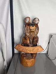 Buy Welcome Bear Chainsaw Carving Wood Log Cabin Porch Statue Rustic Mountain Decor • 99.46£