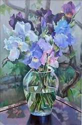 Buy Original Oil Painting IRISES Flowers On Canvas Signed Wall Art Artwork UKRAINE • 273.09£