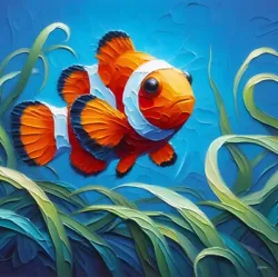Buy Clown Fish Large Print Of Oil Painting On Hard Board • 65£