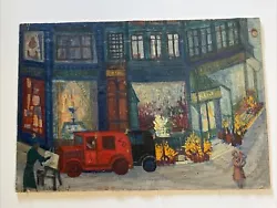 Buy Antique Painting Old Cars Street Scene Impressionism Night Evening Mystery 1930 • 1,032.46£