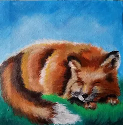 Buy Red Fox Acrylic Painting. Cute Animal On Canvas, Wildlife Wall Art. Home Decor • 40£