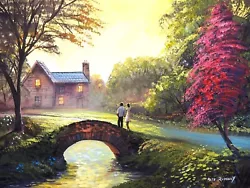 Buy Pete Rumney Art Original Painting Lost In Evening Sunlight Love Romance Bridge • 57£