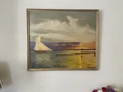 Buy Vintage Naive Oil / Board Boat Nautical Sunset Seascape Painting Initials Signed • 39.50£
