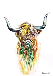 Buy Highland Cow In Spring Original Watercolour Painting 7, Original Art Not A Print • 49.99£