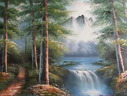 Buy Trees Forest Large Oil Painting Canvas Landscape Art Woods Mountains Waterfall • 24.95£