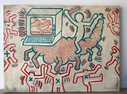 Buy Keith Haring Oil On Canvas Signed And Stamped Hand Carved • 551.25£
