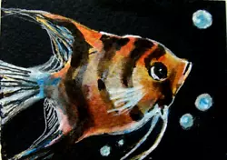 Buy ACEO Tropical Fish Painting Metallic Gold Highlights Aquarium Art Tarrantts • 9.96£