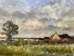 Buy Norfolk Landscape, Oil, Painting, Clouds, Trees, Cottage, Grass, David Baxter • 35£